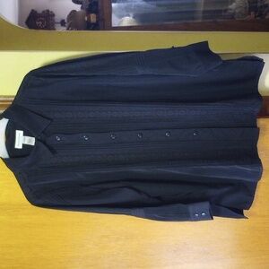 Brylane Black Button Down Polyester Blouse. Collar, Lace & Pleats. Size 22W